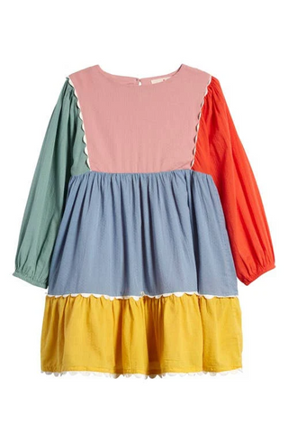 Mini Boden Girls' Colourblock Tiered Scallop Dress in Multicolour