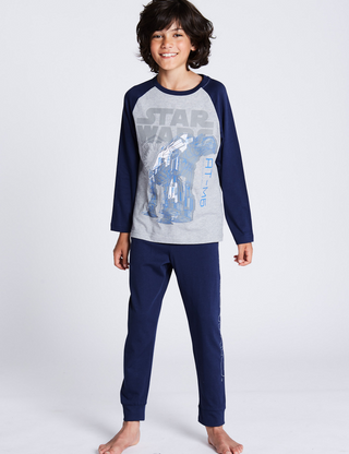 Marks & Spencer Boy's Star War Printed Pyjama Set in Grey Mix