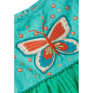 Mini Boden Girls' Tiered Colourblock Dress Embroidered Dress- Green