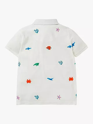 Mini Boden Boy's Pique Polo Shirt in White Sea Creatures (Slightly Defect)