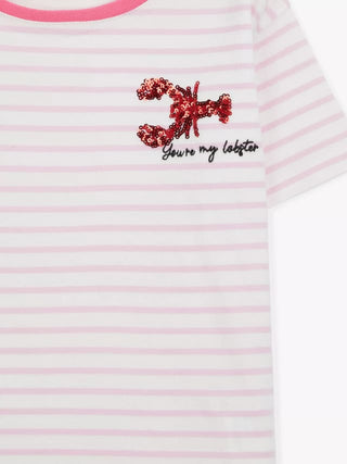 John Lewis & Partners Girl's Sequin Lobster Stripe T-Shirt in Pink