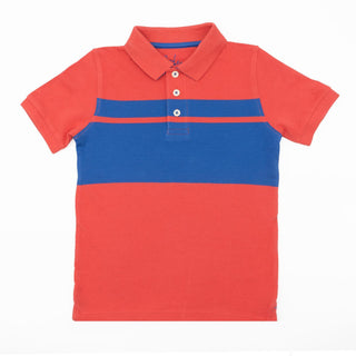 Mini Boden Boy's Striped Pique Polo T-shirt in Red (SLIGHTLY DEFECT)