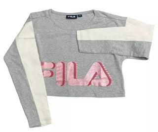 FILA Girl's Cropped Camiseta Metallic Algorithm T-shirt in Grey Marl