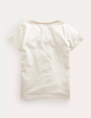 Mini Boden Girl's Short Sleeve Leopard Logo Tee T-Shirt in Vanilla Pod