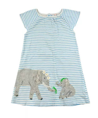 Baby Boden Girl's Breton Elephant Applique Jersey Dress in Blue Mix