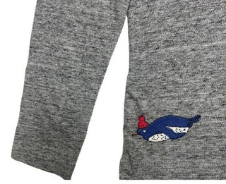 Mini Boden Boy's Long Sleeve Applique Polo Shirt Grey Marl/Penguin