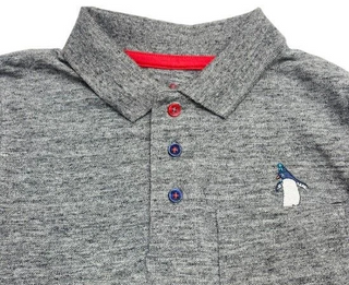 Mini Boden Boy's Long Sleeve Applique Polo Shirt Grey Marl/Penguin