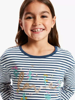 John Lewis & Partners Girls Sequin Embellished Long Sleeve Top in Blue/Love