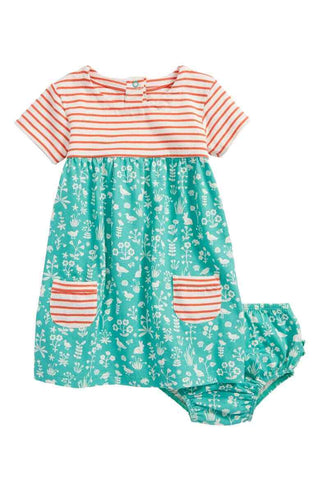 Baby Boden Printed Hotchpotch Jersey Dress & Knickers Set in Green (SLIGHTLY DEFECT)