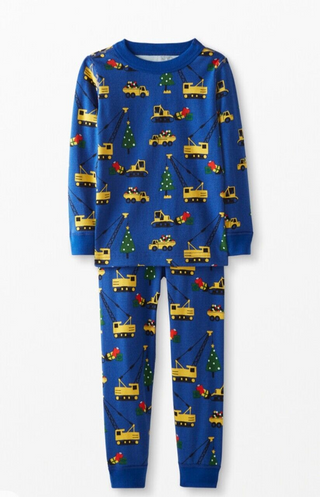 Kids Long John Pyjama Set in Holiday Christmas Digger