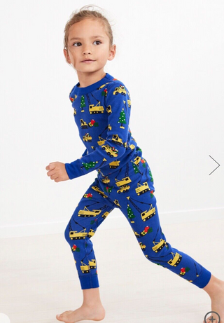 Kids Long John Pyjama Set in Holiday Christmas Digger