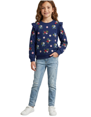 Mini Boden Girls Floral embroidery Sweatshirt In Navy