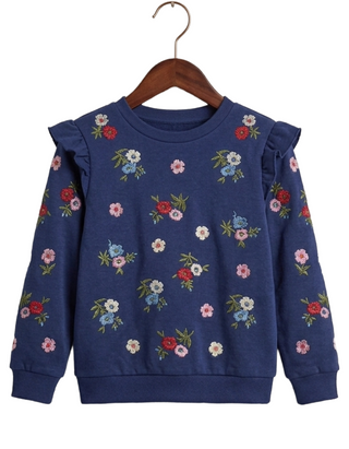 Mini Boden Girls Floral embroidery Sweatshirt In Navy