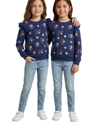 Mini Boden Girls Floral embroidery Sweatshirt In Navy