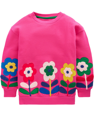 Mini Boden Girls Bobbie Appliqué Sweatshirt Raspberry Pink Flowers