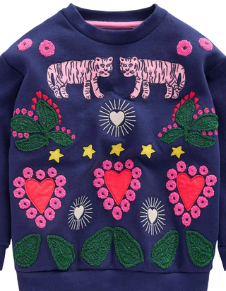 Girls Mini Boden Long Sleeve Boden Bobbie Tiger Applique Sweatshirt Navy