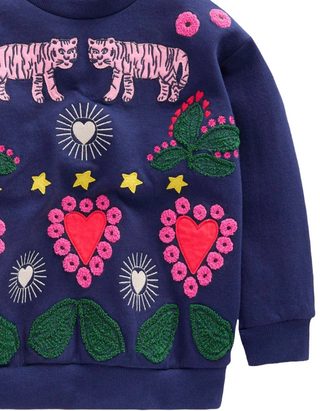 Girls Mini Boden Long Sleeve Boden Bobbie Tiger Applique Sweatshirt Navy