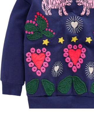 Girls Mini Boden Long Sleeve Boden Bobbie Tiger Applique Sweatshirt Navy