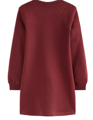 Mini Boden Girls Sweatshirt Applique Dress Chestnut Cat Faces In Burgundy