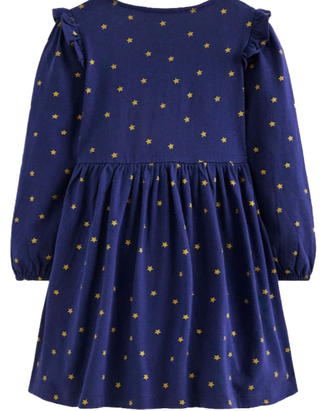 Mini Boden Girls Embroidered Ruffle Applique Jersey Dress In Navy