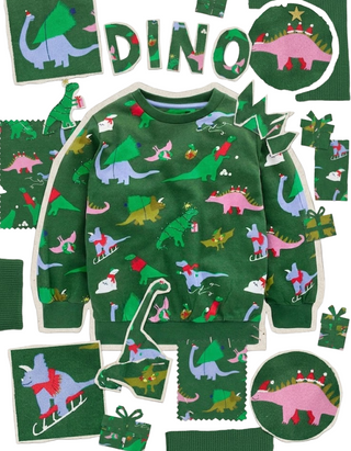 Mini Boden Boys Christmas Everyday Printed Sweatshirt In Green