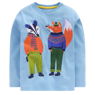 Mini Boden Boys Friends Long Sleeve Cotton Graphic Top In Light Blue