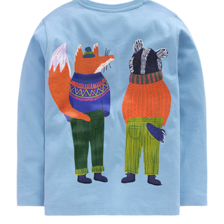 Mini Boden Boys Friends Long Sleeve Cotton Graphic Top In Light Blue