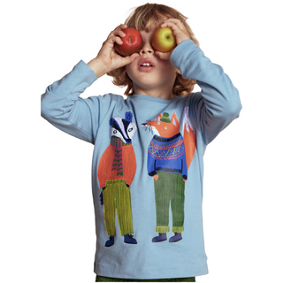 Mini Boden Boys Friends Long Sleeve Cotton Graphic Top In Light Blue
