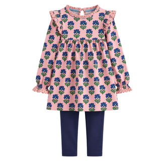 Mini Boden Girls Embroidered Tunic Set In Pink