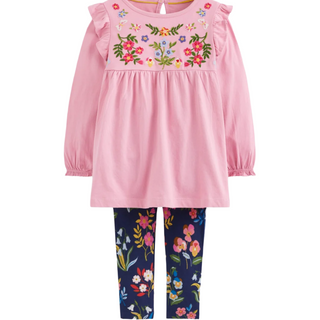 Mini Boden Girls Embroidered Tunic Set In Pink