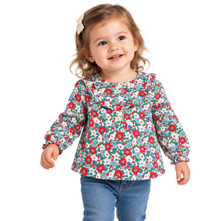 Baby Boden Girls Floral Long Sleeve Top In Ivory