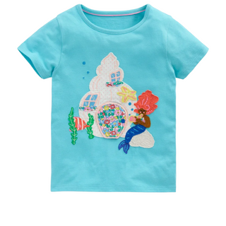 Mini Boden Girls Lift The Flap Short Sleeve Top In Blue