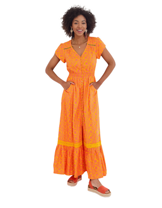 Women's Short Sleeve Print Maxi Dress in Orange