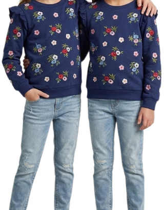 Mini Boden Girls Floral embroidery Sweatshirt In Navy