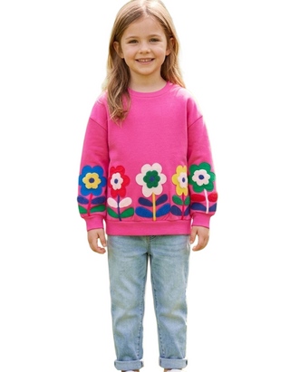 Mini Boden Girls Bobbie Appliqué Sweatshirt Raspberry Pink Flowers