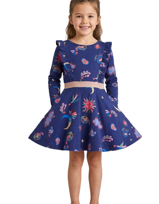 Mini Boden Girls Cora Twirly Jersey Dress In Blue