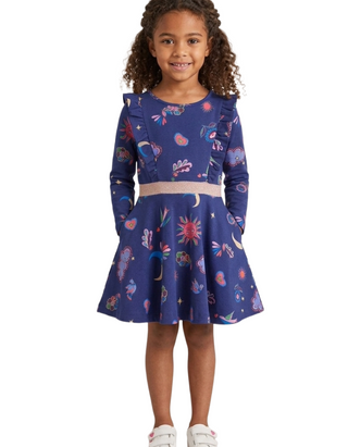 Mini Boden Girls Cora Twirly Jersey Dress In Blue