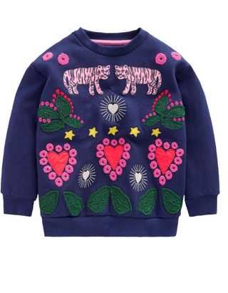 Girls Mini Boden Long Sleeve Boden Bobbie Tiger Applique Sweatshirt Navy