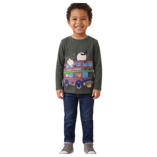Mini boden Boys grey lift the flap Halloween t shirt long sleeve