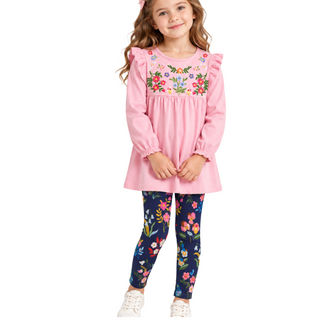 Mini Boden Girls Embroidered Tunic Set In Pink