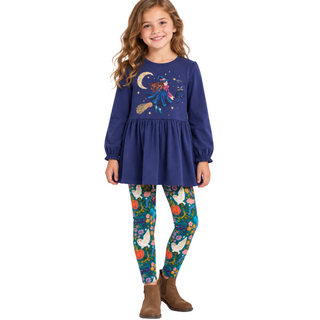 Mini Boden Girls Applique Tunic Set In Navy