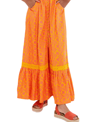 Women's Short Sleeve Print Maxi Dress in Orange