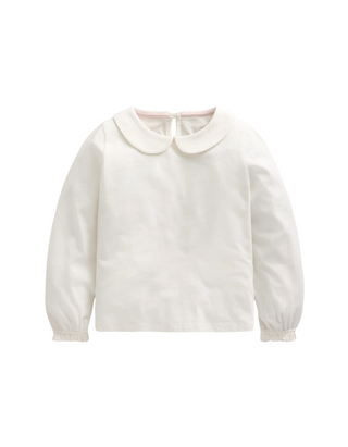 Mini Boden Girl's Long Sleeve Collared Jersey Ivory Top