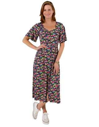 Woman's Fabulous Floral Jersey Dress in Navy