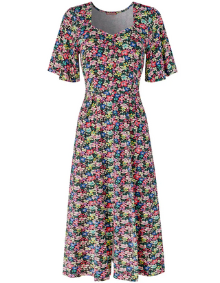 Woman's Fabulous Floral Jersey Dress in Navy