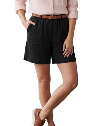 Women's Black Linen Mix Knee Length Shorts