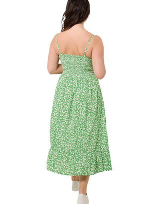 Clara Ditsy Printed Sundress In Green