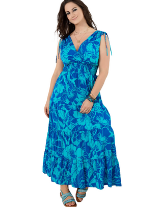 Women's Favourite Ocean Tone Floral Maxi Dress In Blue