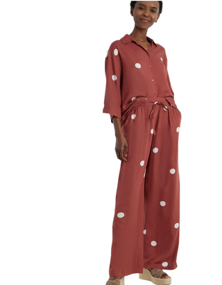 Women's Red Linen Mix Half Sleeve Shirt