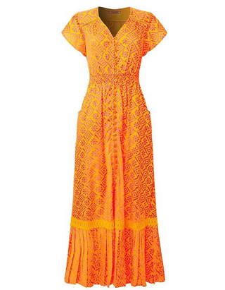 Women's Short Sleeve Print Maxi Dress in Orange